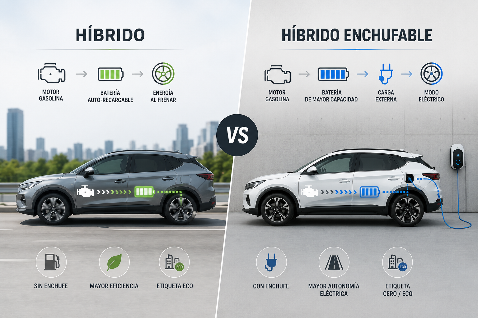 Híbrido vs. híbrido enchufable: diferencias, ventajas y cuál elegir