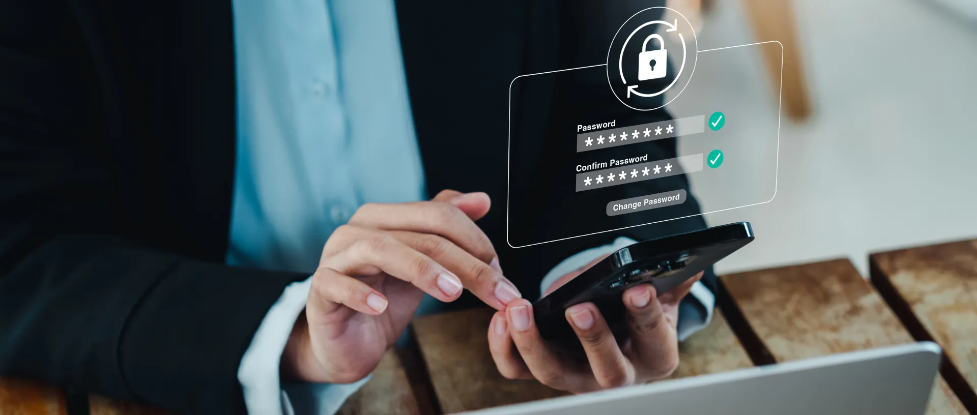 Interfaz de cambio de contraseña en dispositivo móvil con verificación de seguridad