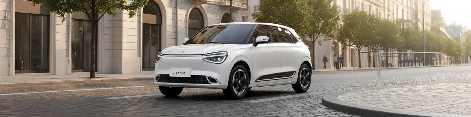 XPeng Box, vehículo eléctrico chino de diseño moderno en calle europea