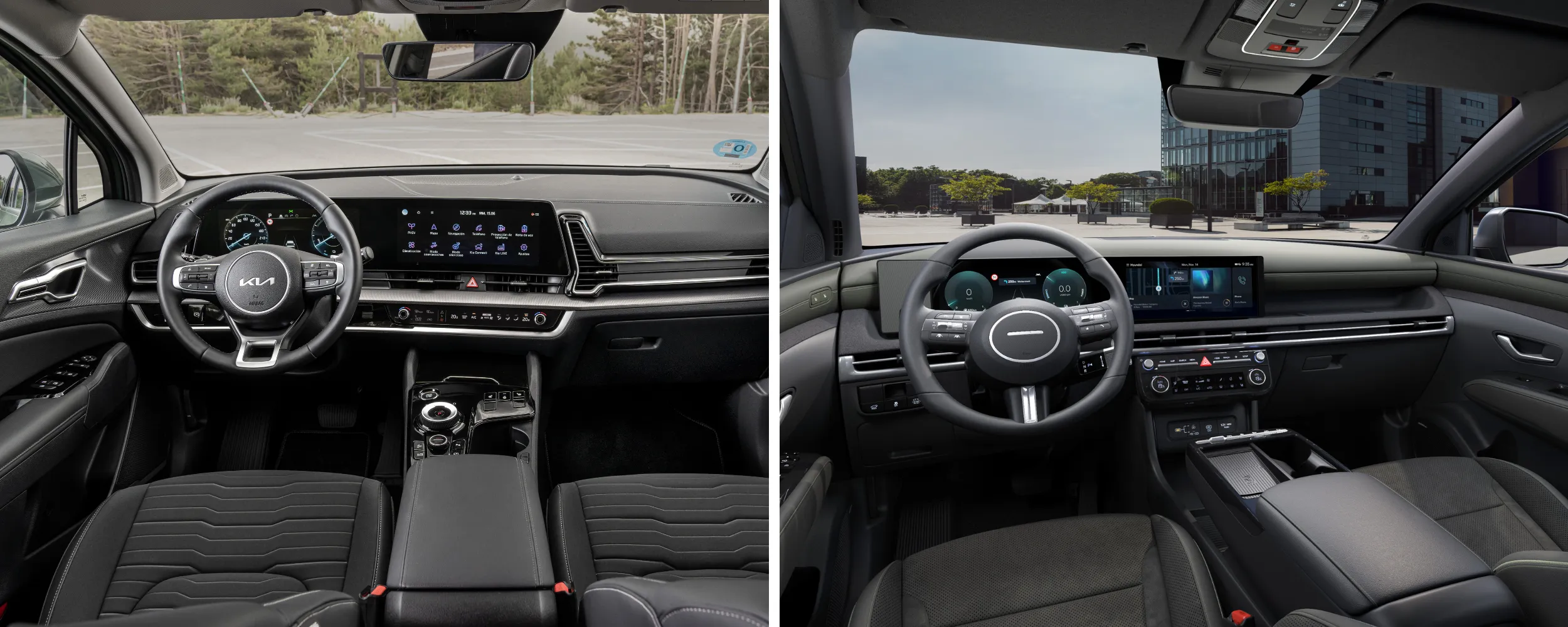Comparativa de interiores Kia Sportage y Hyundai Tucson con pantallas táctiles
