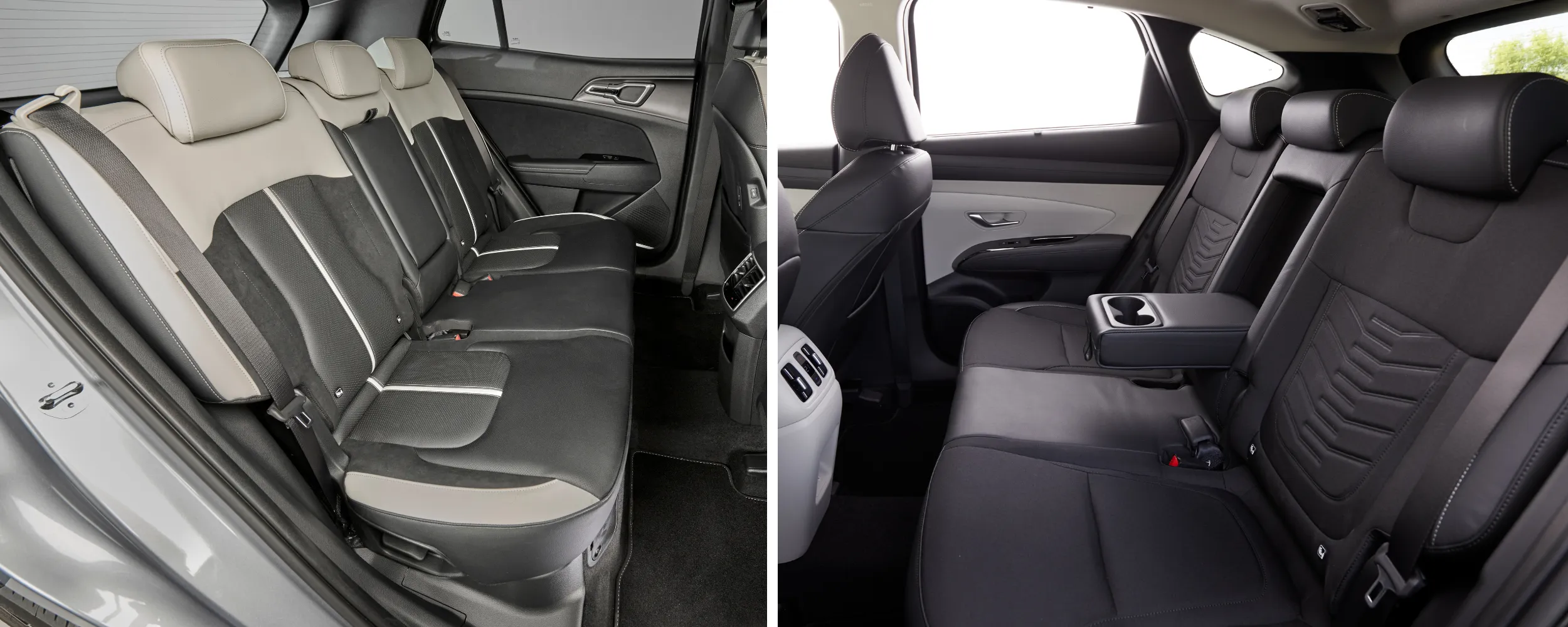 Comparativa de interiores traseros: Kia Sportage con tapicería gris y beige versus