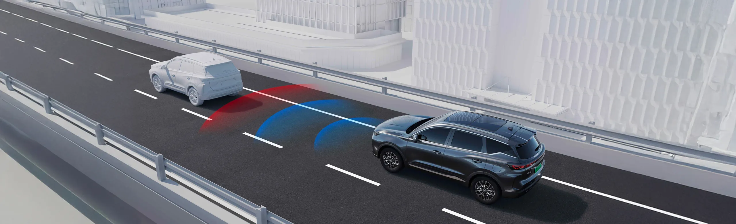 Dos vehículos en carretera mostrando la distancia de seguridad con indicadores de luz
