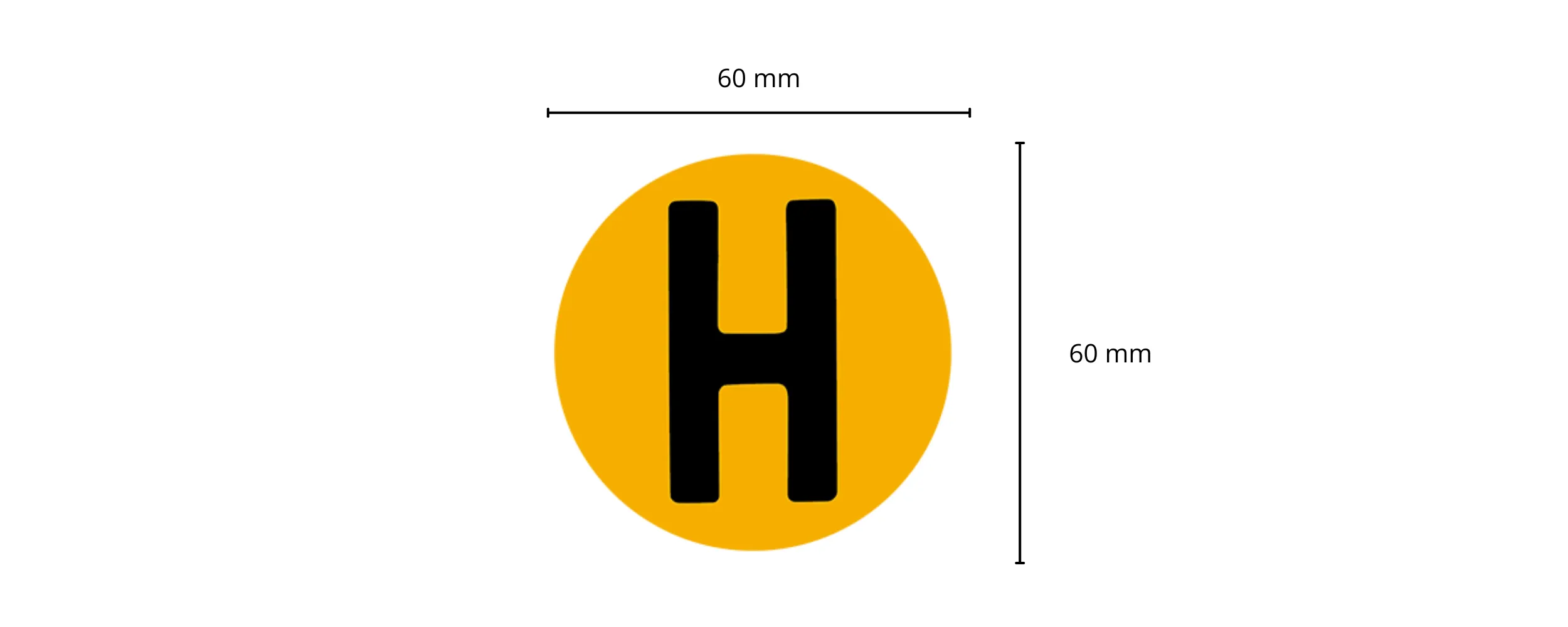 Pegatina H de color amarillo con la letra H en negro para vehículos históricos