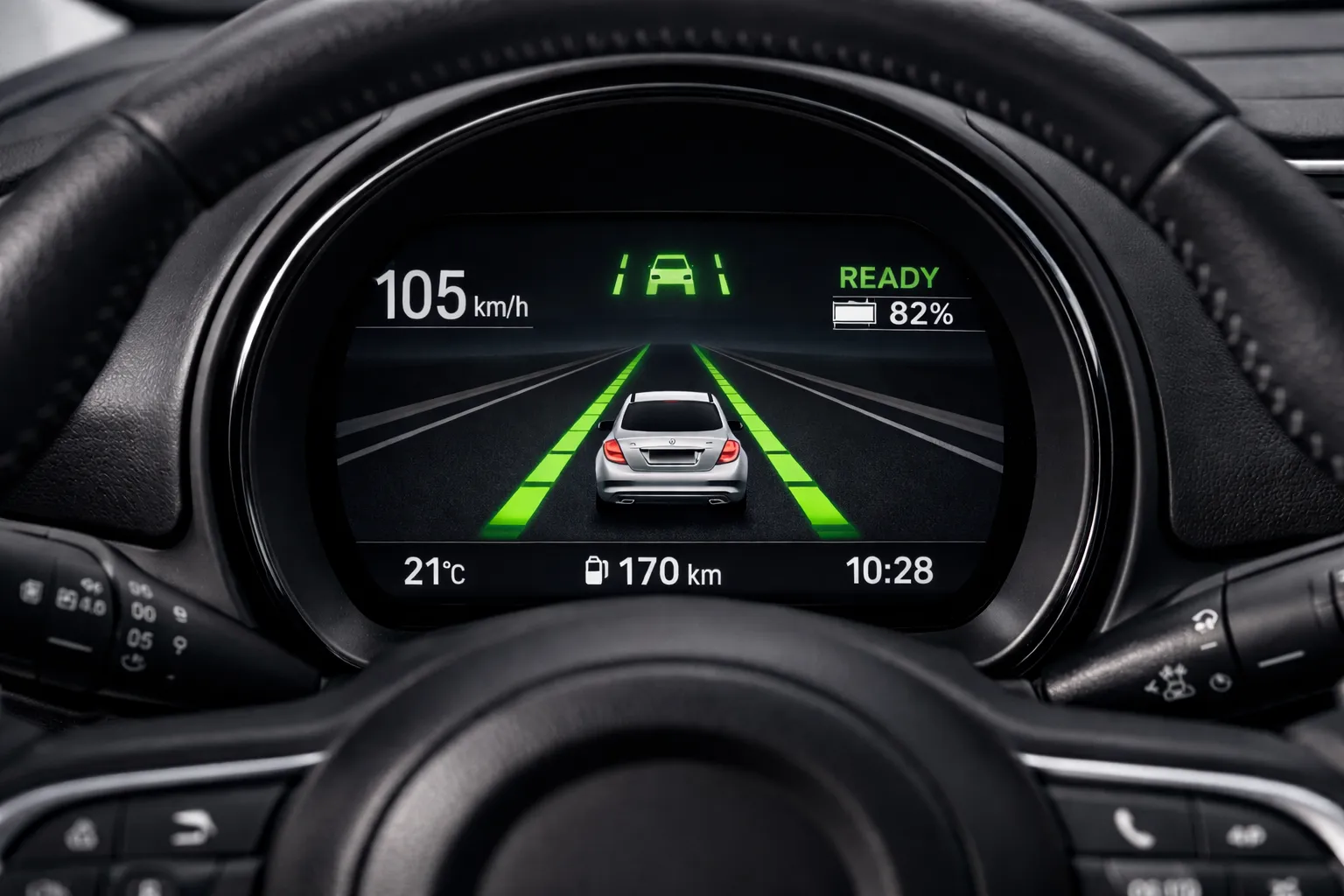 Sistema de advertencia de salida de carril activo en pantalla digital del vehículo