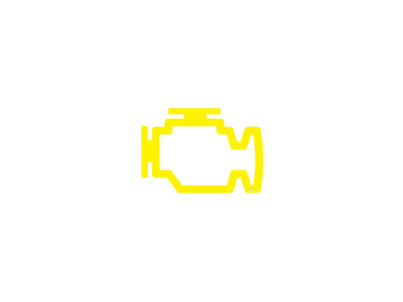 Testigo luminoso amarillo del motor en el tablero del coche