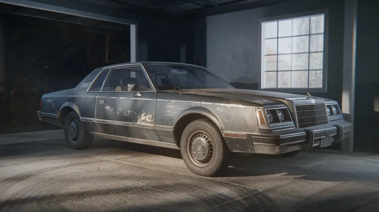 Coche clásico de los años 80 en desuso sin ITV dentro de un garaje