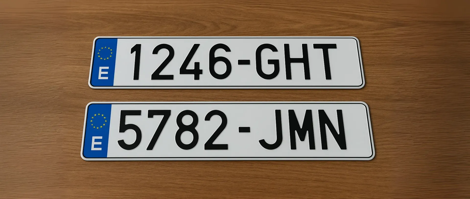 Dos placas de matrícula europea española con formato alfanumérico