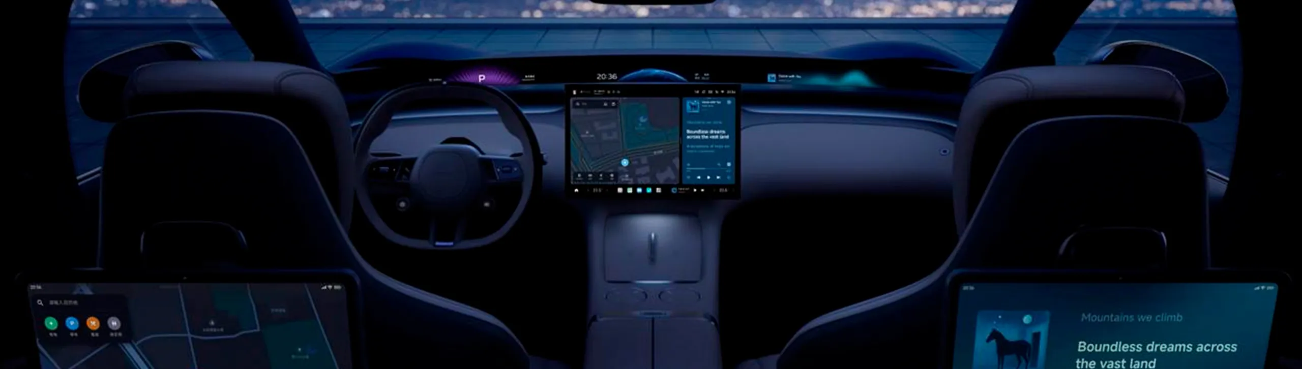 Interior del Xiaomi YU7 con pantalla digital panorámica y diseño futurista